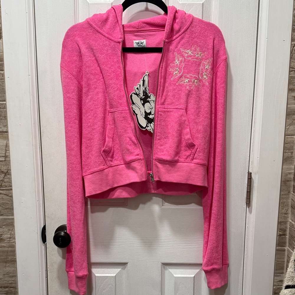 NWT Boy’s Lie Pink Cropped Hoodie with Graphic Design